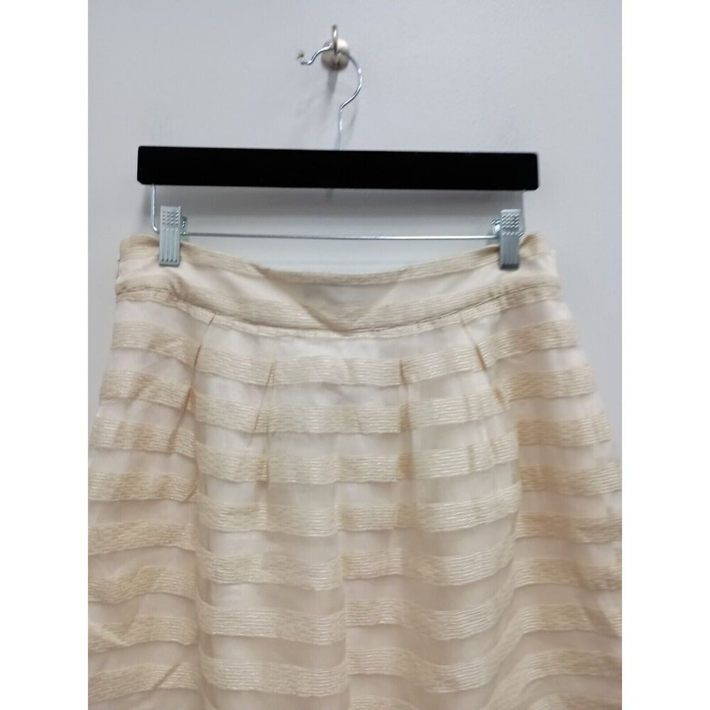 Ann Taylor Womens A-Line Mini Skirt Size 8 Cream Striped Shimmery Side Zip NEW - Picture 6 of 10